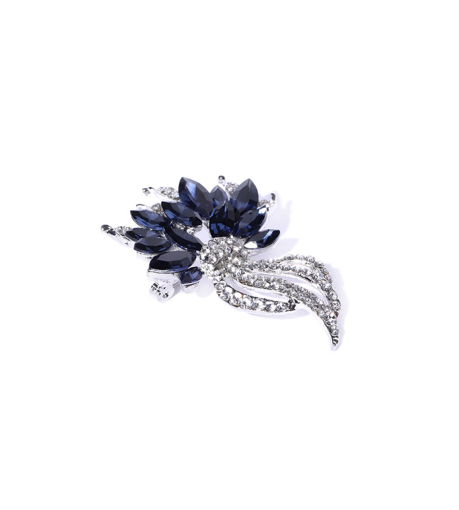 YouBella Jewellery Latest Stylish Crystal Unisex Floral Silver Plated Brooch for Women/Girls/Men (Silver)